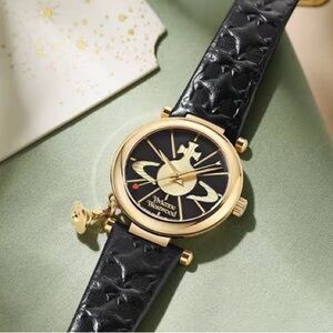 Vivienne Westwood Orb Womens Quartz Watch with Black Dial & Black Leather Strap